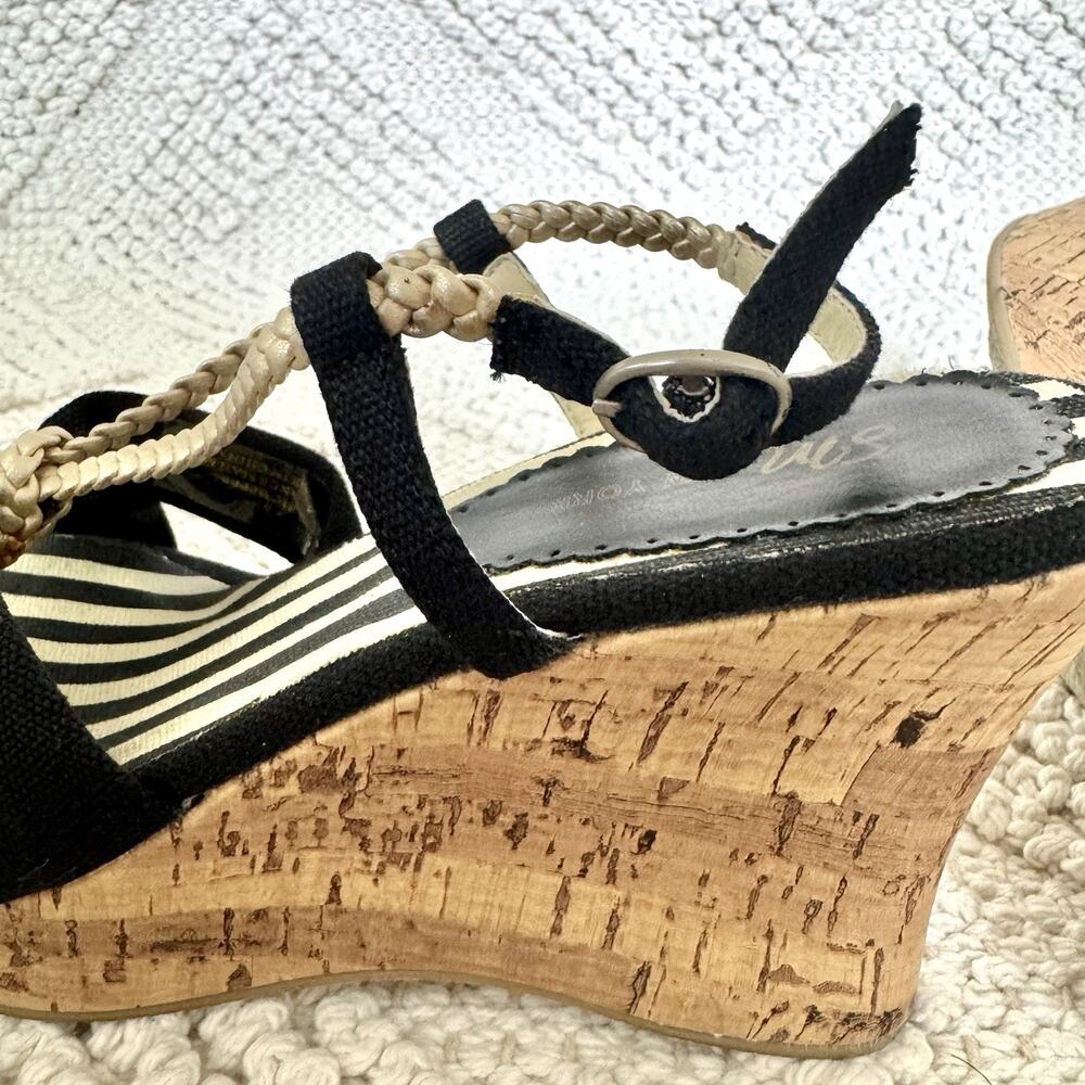 Steve Madden Women's Black Rope Espadrille Cork Wedge Sandal Size 6 Ankle Strap - Picture 8 of 14